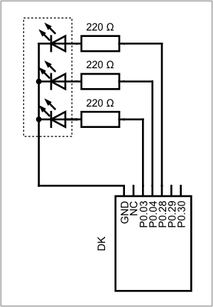 Circuit Diagram for external RGB LED, common cathode